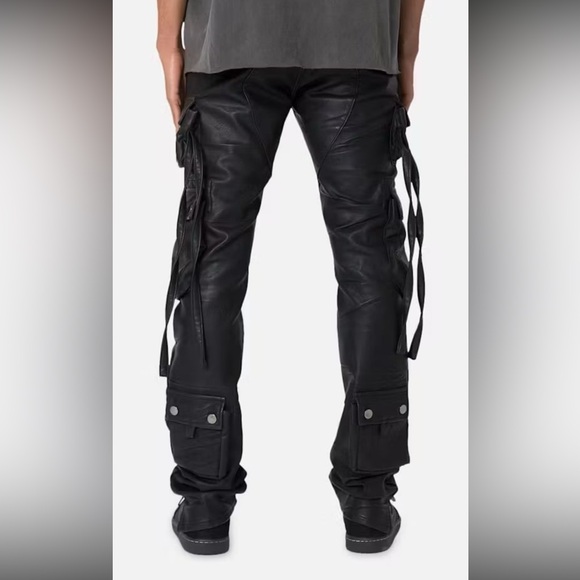 NWT Men's Black leather tactical cargo Pants amiri style 31w new vegan leather - Picture 7 of 12